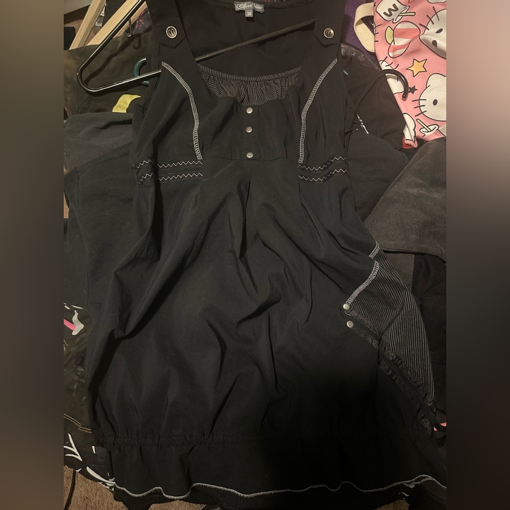 Black Sleeveless Dress with White Stitching